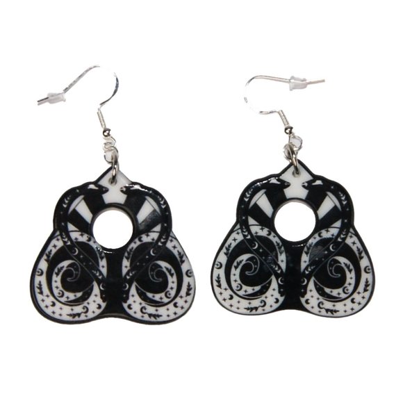 3/$25 Planchette w Hole Snake Black & White Goth Design Earrings hypoallergenic - Picture 2 of 2